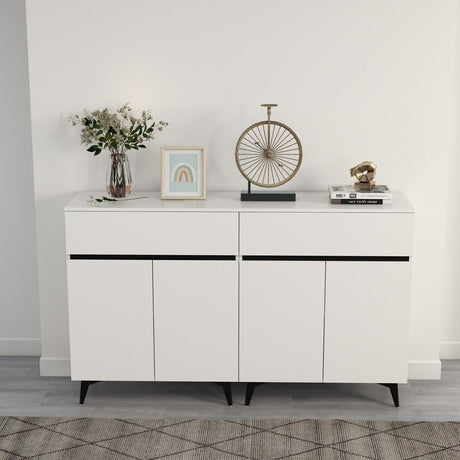 32"W Side Cabinet with Two Doors and One Drawer, White Modern Sideboard, Corridor Storage Cabinets