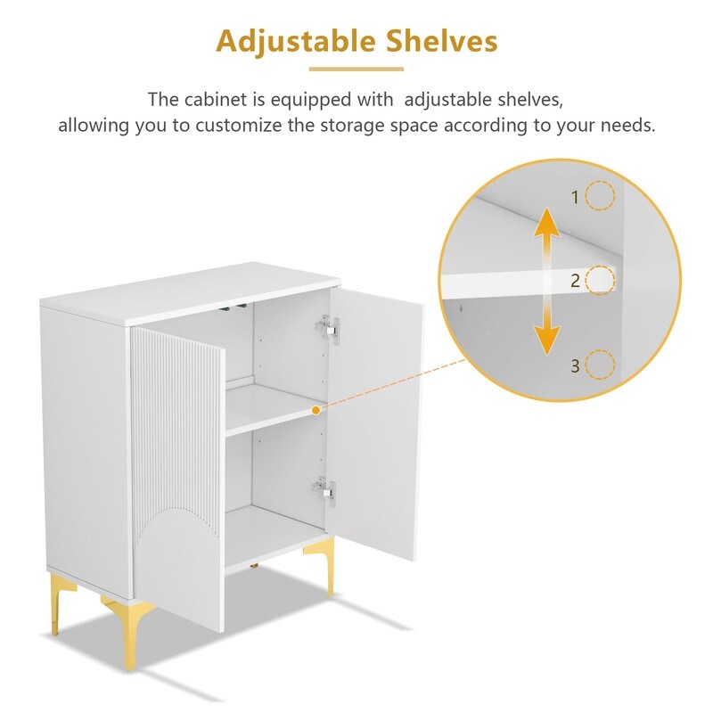 32"W WHITE Sideboard,Side Storage Cabinet with stripes,Accent Cabinet for Kitchen,Hallway,entryway