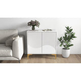 32"W WHITE Sideboard,Side Storage Cabinet with stripes,Accent Cabinet for Kitchen,Hallway,entryway