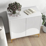 32"W WHITE Sideboard,Side Storage Cabinet with stripes,Accent Cabinet for Kitchen,Hallway,entryway