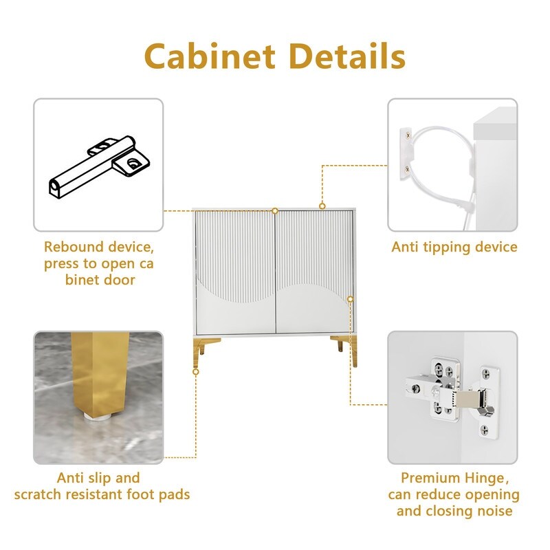 32"W WHITE Sideboard,Side Storage Cabinet with stripes,Accent Cabinet for Kitchen,Hallway,entryway