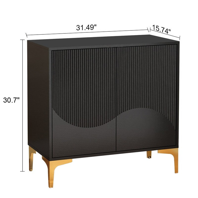 32"W black Sideboard,Side Storage Cabinet with stripes,Accent Cabinet for Kitchen,Hallway,entryway