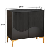 32"W black Sideboard,Side Storage Cabinet with stripes,Accent Cabinet for Kitchen,Hallway,entryway
