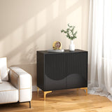 32"W black Sideboard,Side Storage Cabinet with stripes,Accent Cabinet for Kitchen,Hallway,entryway