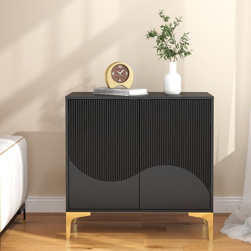 32"W black Sideboard,Side Storage Cabinet with stripes,Accent Cabinet for Kitchen,Hallway,entryway