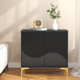 32"W black Sideboard,Side Storage Cabinet with stripes,Accent Cabinet for Kitchen,Hallway,entryway