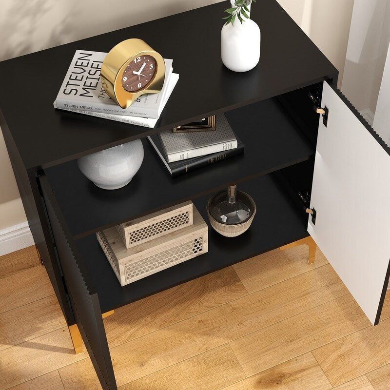32"W black Sideboard,Side Storage Cabinet with stripes,Accent Cabinet for Kitchen,Hallway,entryway