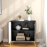 32"W black Sideboard,Side Storage Cabinet with stripes,Accent Cabinet for Kitchen,Hallway,entryway