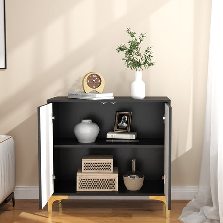 32"W black Sideboard,Side Storage Cabinet with stripes,Accent Cabinet for Kitchen,Hallway,entryway