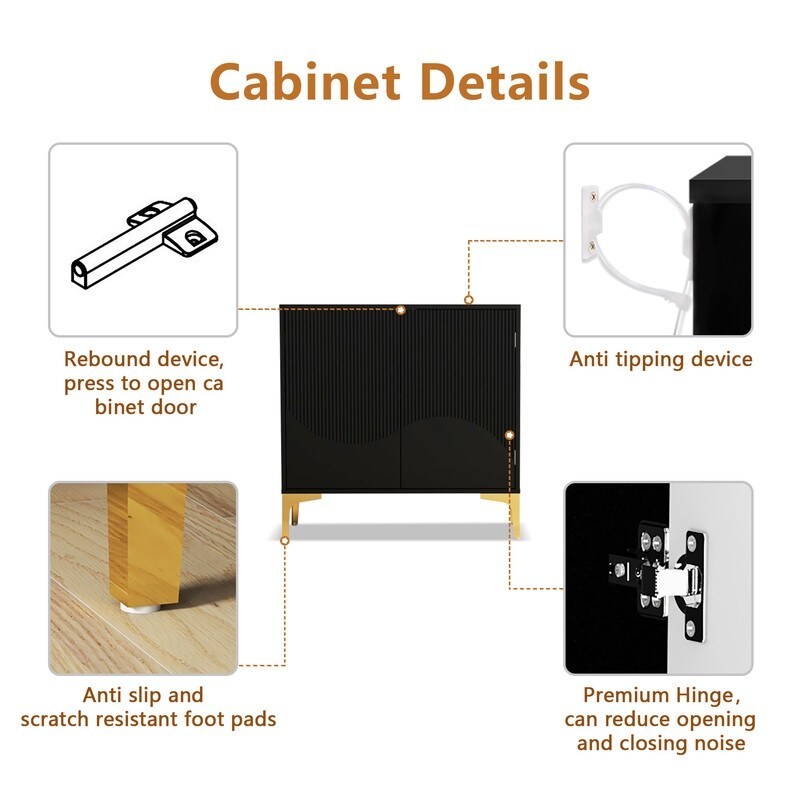 32"W black Sideboard,Side Storage Cabinet with stripes,Accent Cabinet for Kitchen,Hallway,entryway