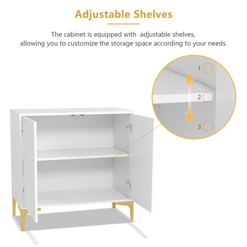 32"W white Sideboard,Side Storage Cabinet with diagonal stripes,Accent Cabinet for Kitchen,Hallway
