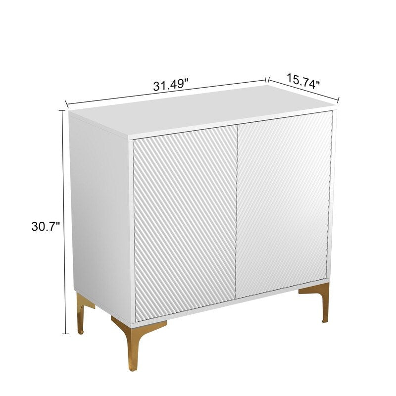 32"W white Sideboard,Side Storage Cabinet with diagonal stripes,Accent Cabinet for Kitchen,Hallway