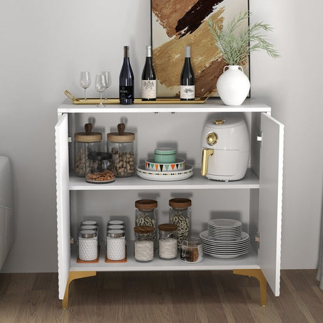 32"W white Sideboard,Side Storage Cabinet with diagonal stripes,Accent Cabinet for Kitchen,Hallway