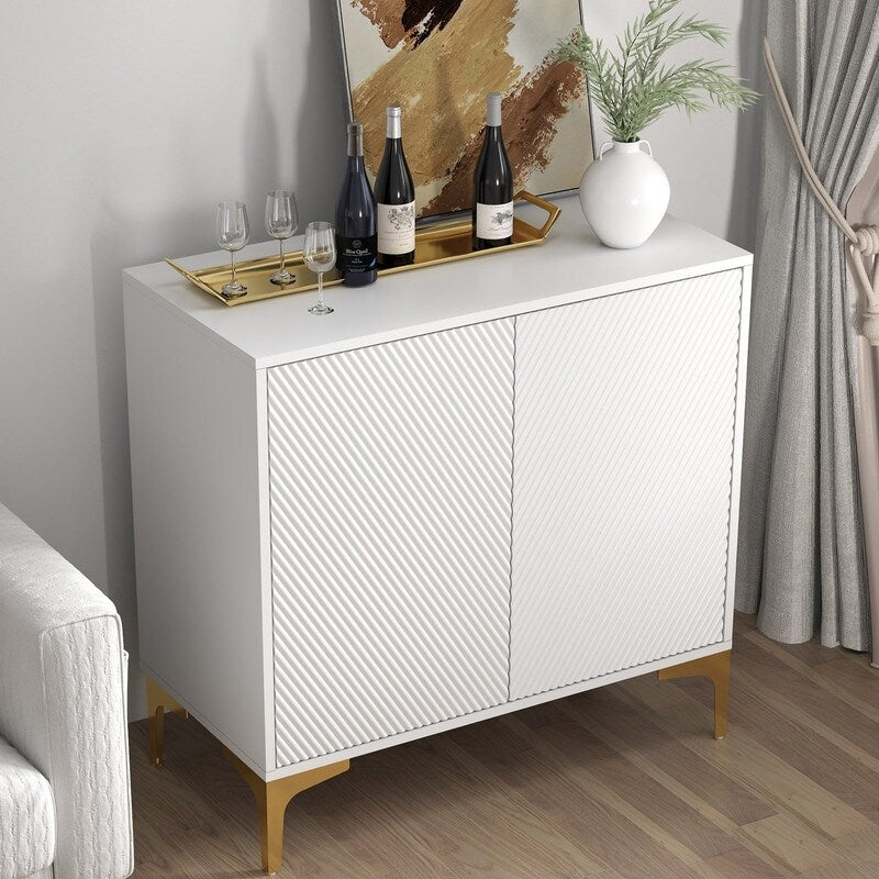 32"W white Sideboard,Side Storage Cabinet with diagonal stripes,Accent Cabinet for Kitchen,Hallway