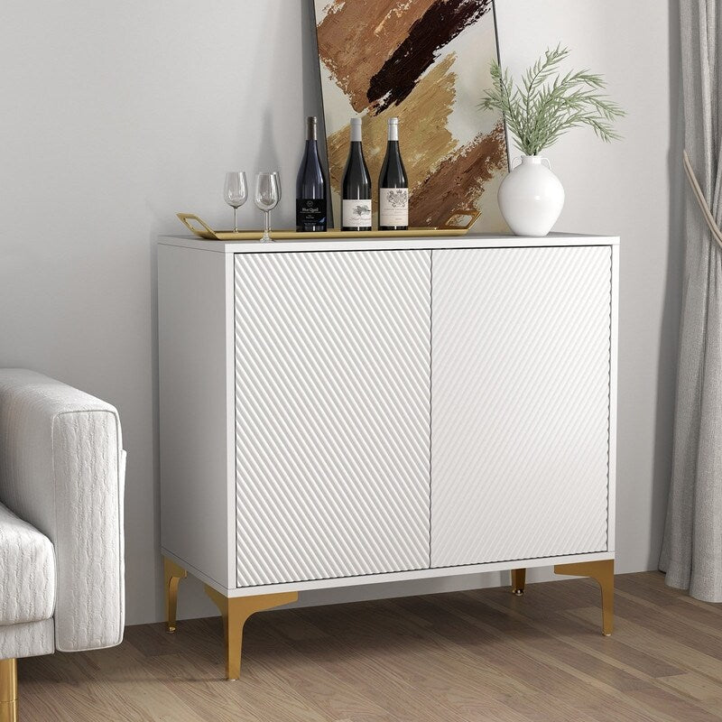 32"W white Sideboard,Side Storage Cabinet with diagonal stripes,Accent Cabinet for Kitchen,Hallway