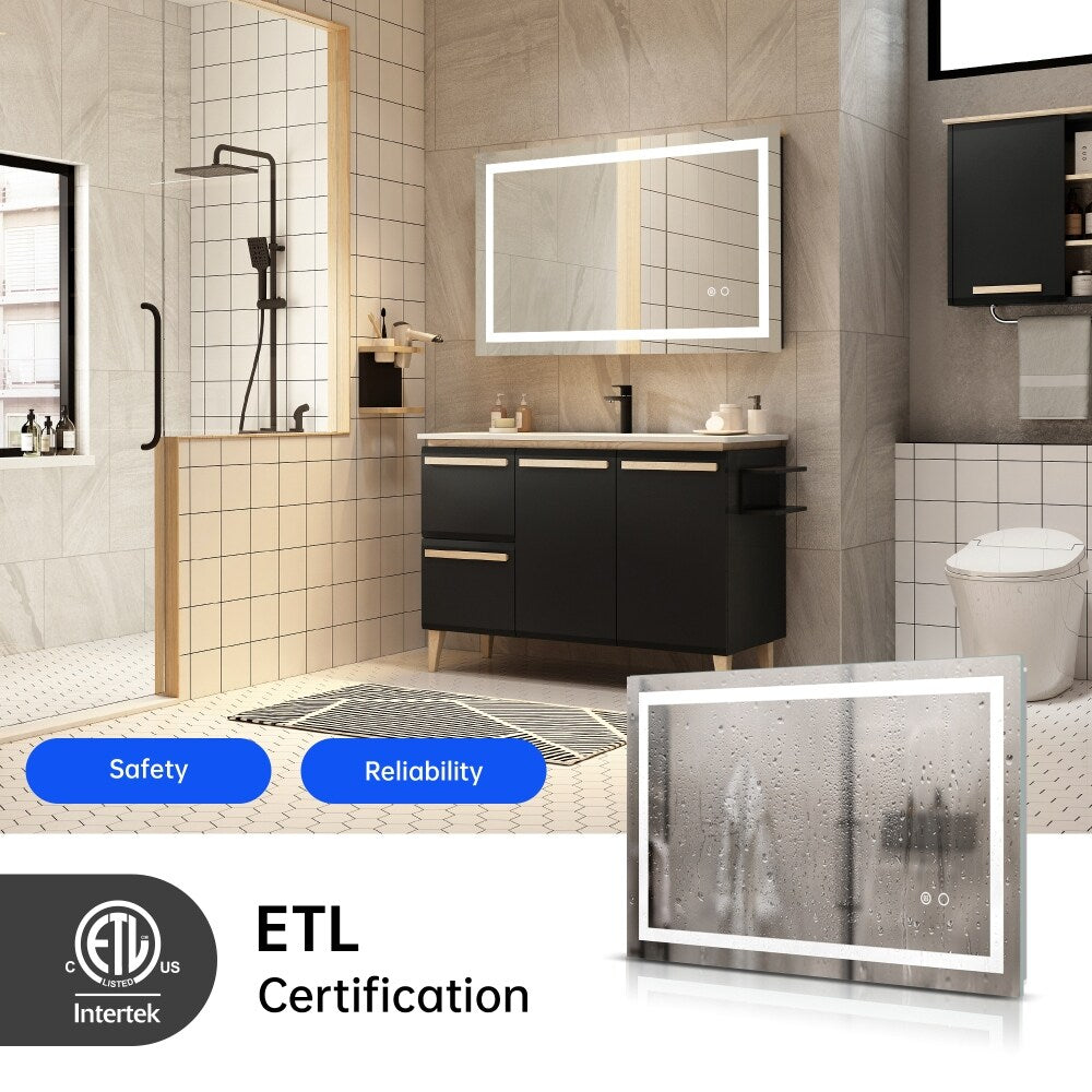 32*24 LED Lighted Bathroom Wall Mounted Mirror with High Lumen+Anti-Fog Separately Control - 32*24