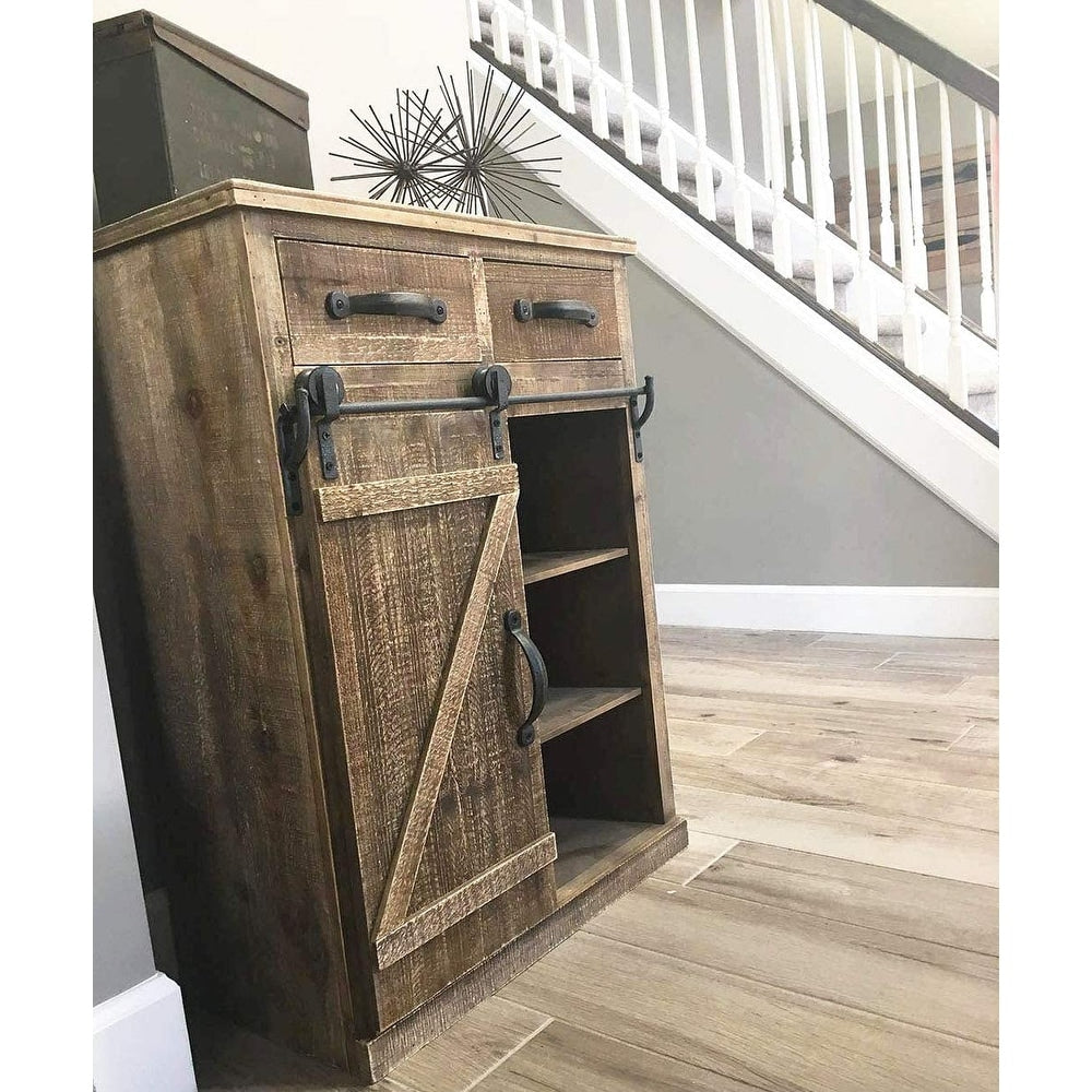 32''H Rustic Storage Cabinet with Sliding Barn Doors Hardware and 2 Drawers