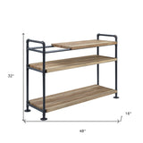 32" Brown and Black Metal Three Tier Etagere Bookcase