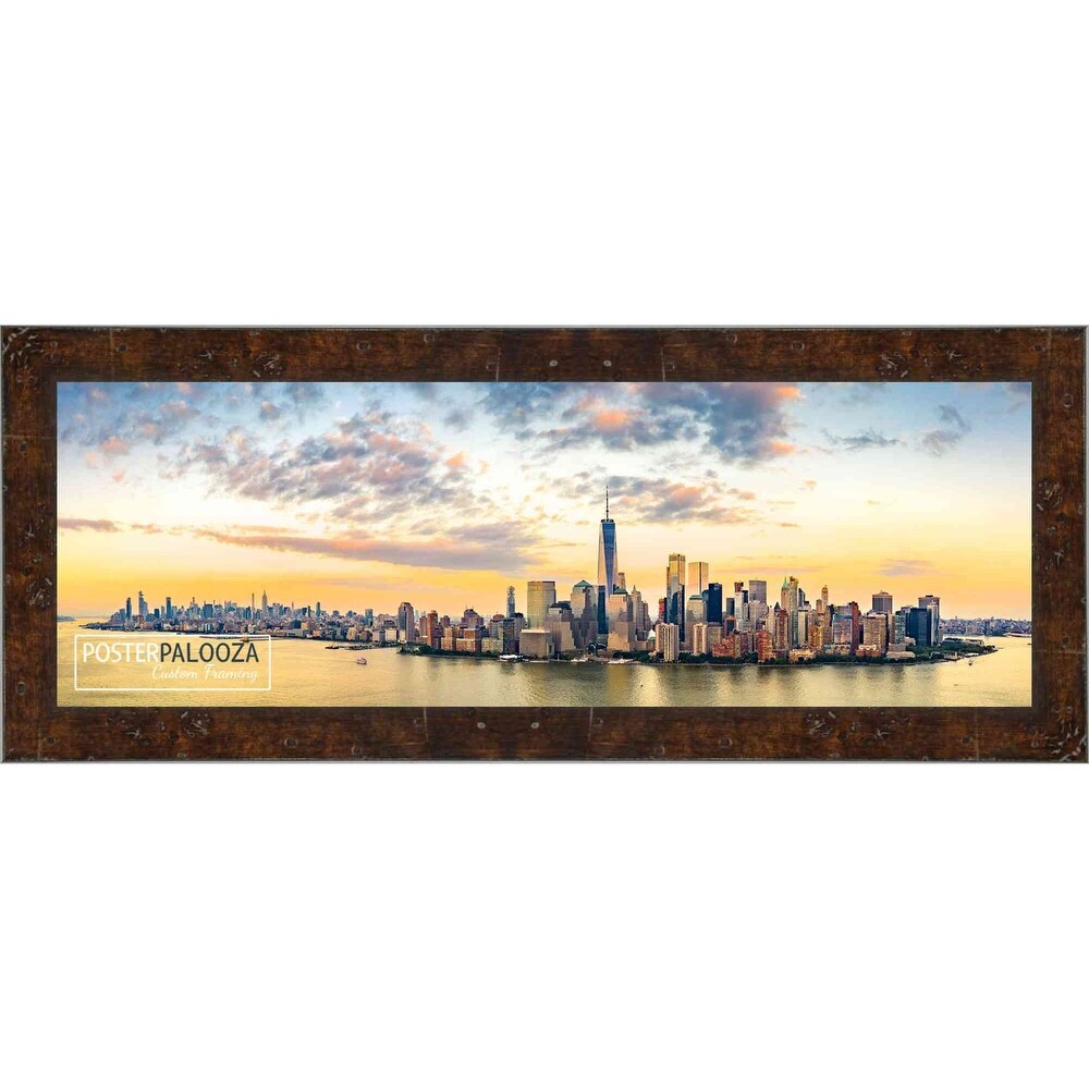 32x10 Contemporary Walnut Complete Wood Panoramic Frame with UV Acrylic, Foam Board Backing, & Hardware