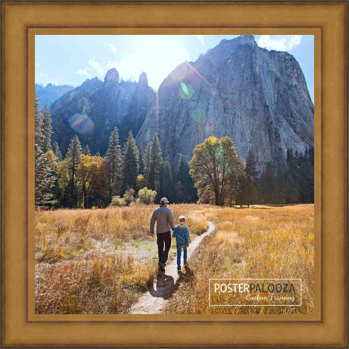 32x32 Traditional Antique Gold Complete Wood Square Picture Frame with UV Acrylic, Foam Board Backing, & Hardware