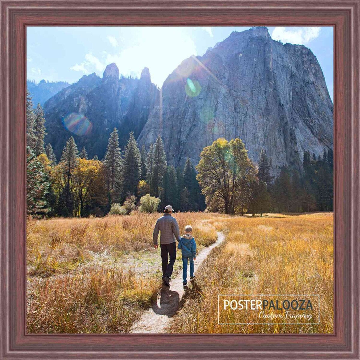 32x32 Traditional Mahogany Complete Wood Square Picture Frame with UV Acrylic, Foam Board Backing, & Hardware