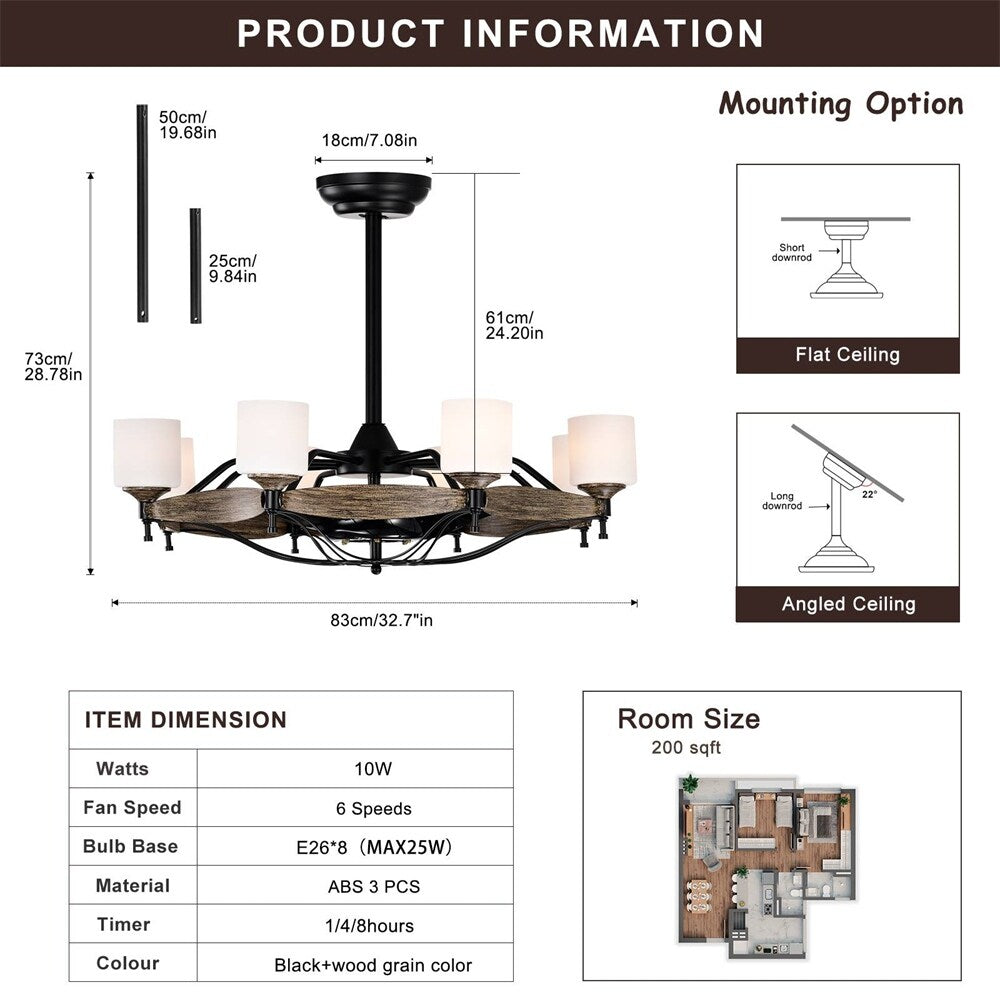 33 Inch Chandelier Ceiling Fan for Bedroom Dining Room