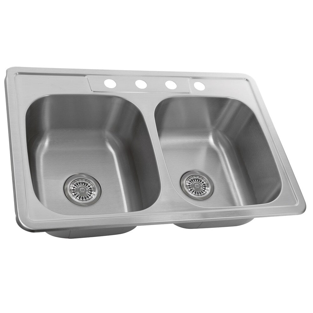 33 Inch Drop-In Stainless Steel Double Bowl Kitchen Sink - 33 x 22 x 8 inches