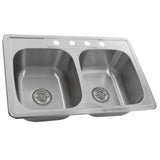 33 Inch Drop-In Stainless Steel Double Bowl Kitchen Sink - 33 x 22 x 8 inches