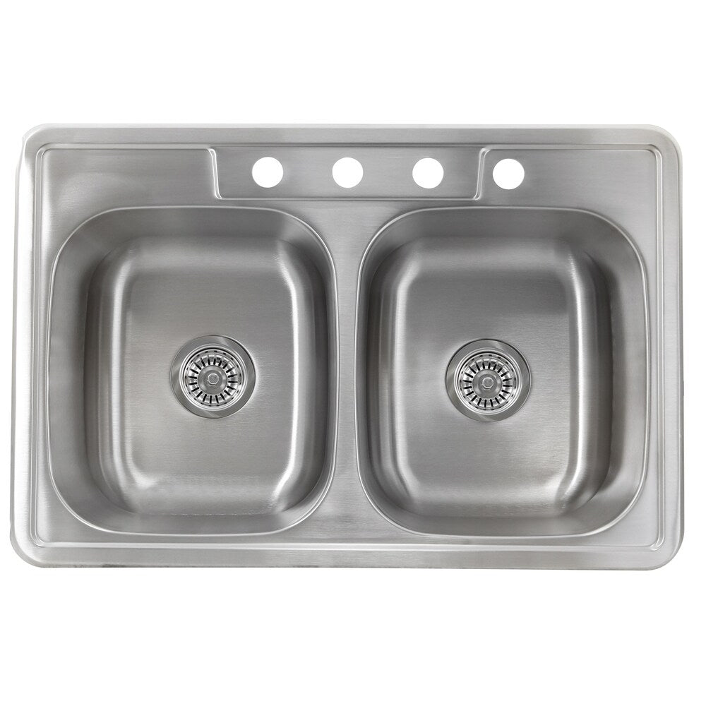 33 Inch Drop-In Stainless Steel Double Bowl Kitchen Sink - 33 x 22 x 8 inches