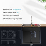 33 Inch Undermount Kitchen Sink Low Divide Double Bowl 50/50 Prep Workstation Sink 16 Gauge Stainless Steel Kitchen Sink Basin