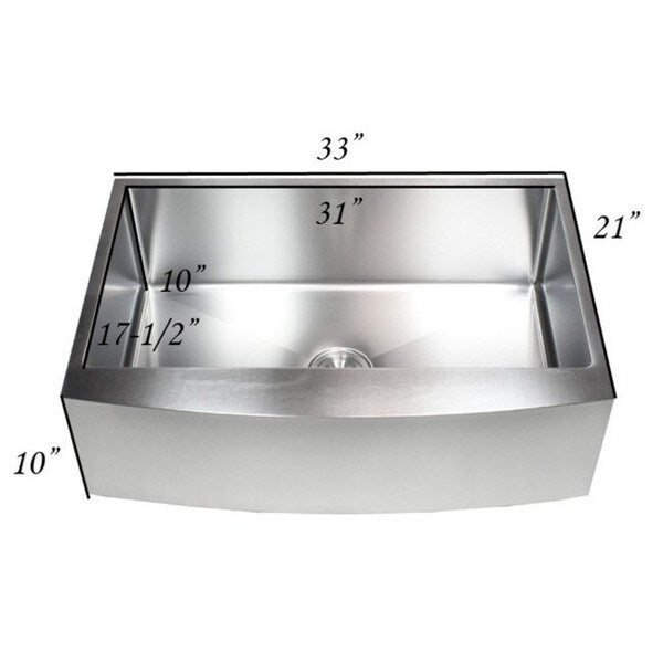33-inch 15mm Curved Front Farm Apron Stainless Steel Single Bowl Kitchen Sink