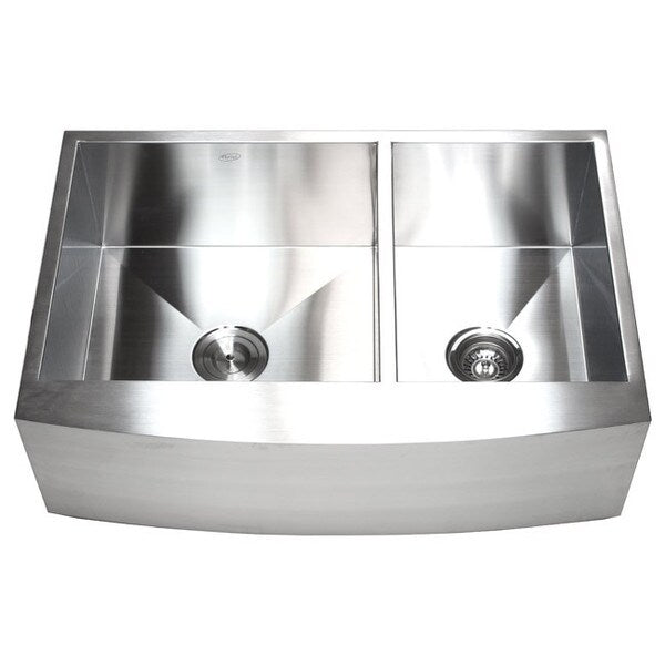 33-inch 16-gauge Farmhouse Double 60/40 Bowl Curve Apron Kitchen Sink