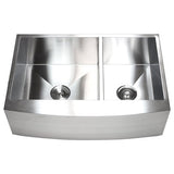 33-inch 16-gauge Farmhouse Double 60/40 Bowl Curve Apron Kitchen Sink