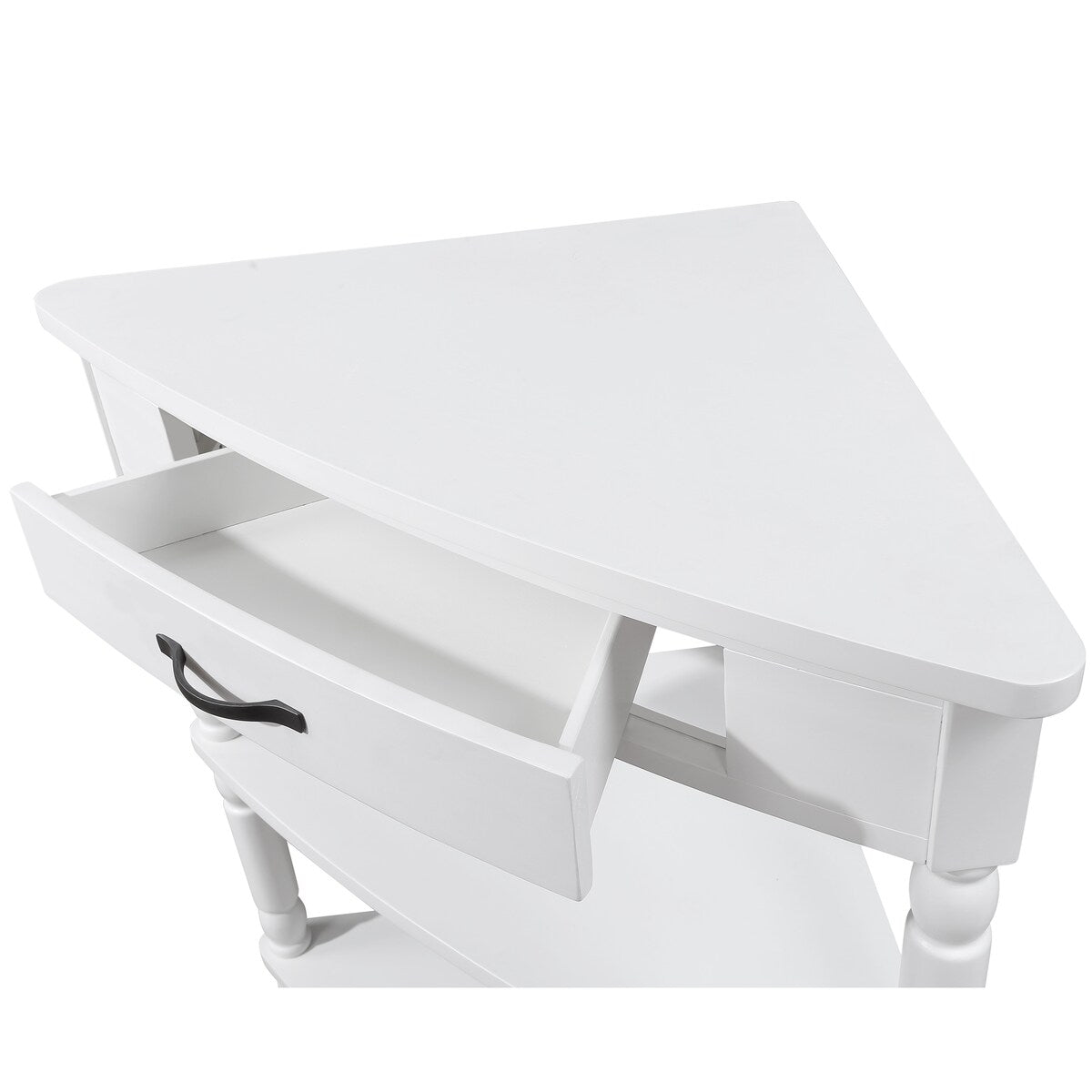 33.8"Small Triangle Corner Table,Wood Corner Side Table for Small Spaces,3 Tier End Corner Table with Solid Wood Legs