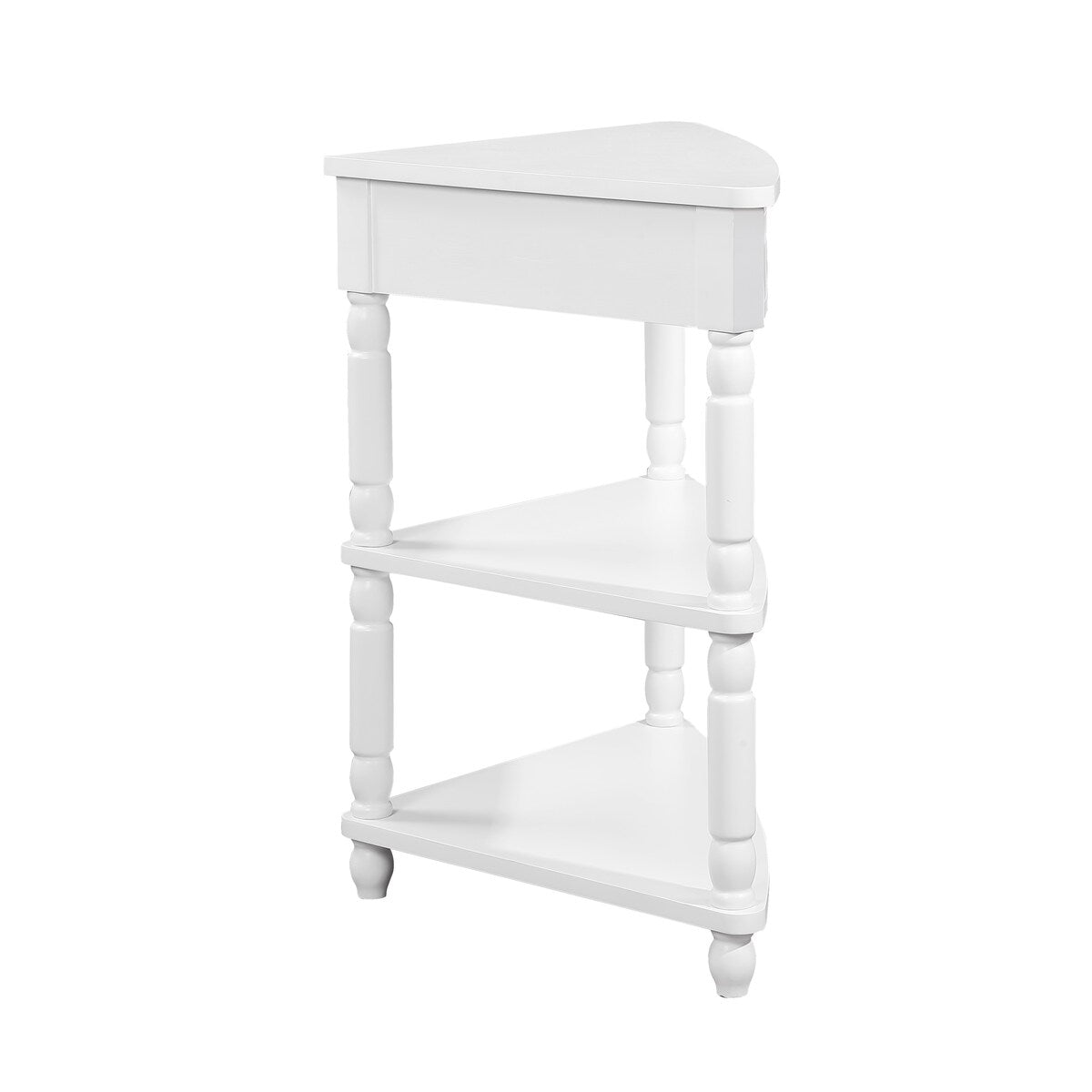 33.8"Small Triangle Corner Table,Wood Corner Side Table for Small Spaces,3 Tier End Corner Table with Solid Wood Legs