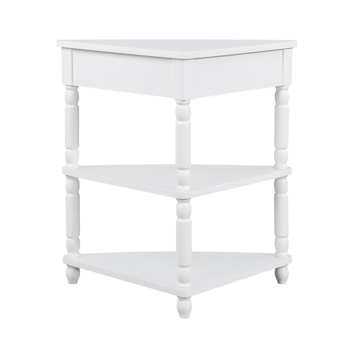 33.8"Small Triangle Corner Table,Wood Corner Side Table for Small Spaces,3 Tier End Corner Table with Solid Wood Legs