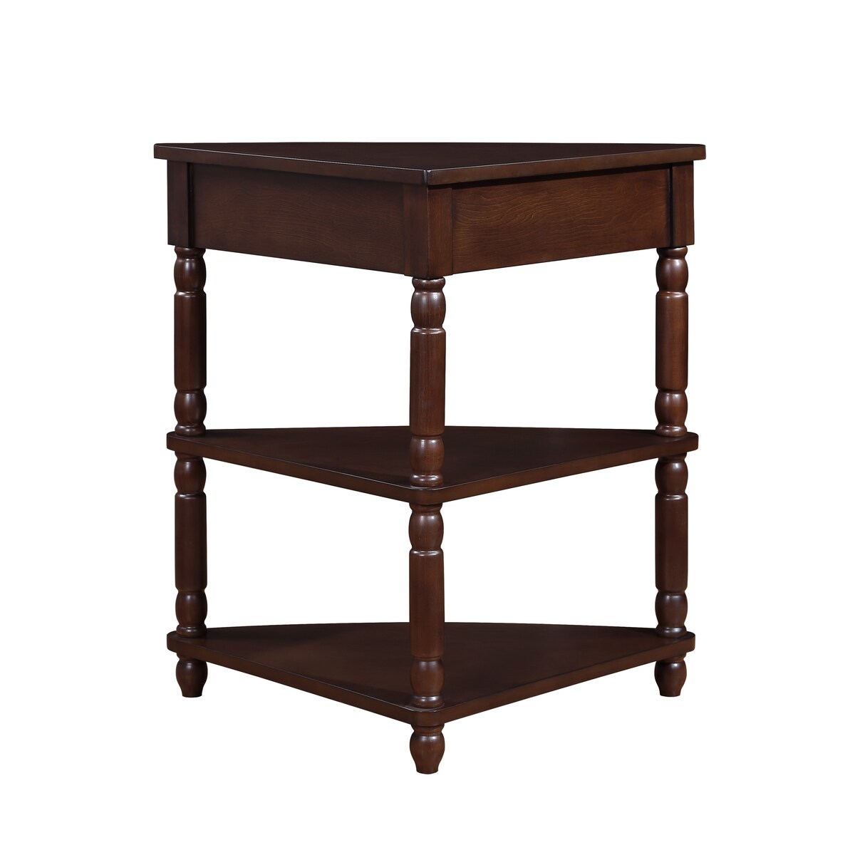 33.8"Small Triangle Corner Table,Wood Corner Side Table for Small Spaces,3 Tier End Corner Table with Solid Wood Legs