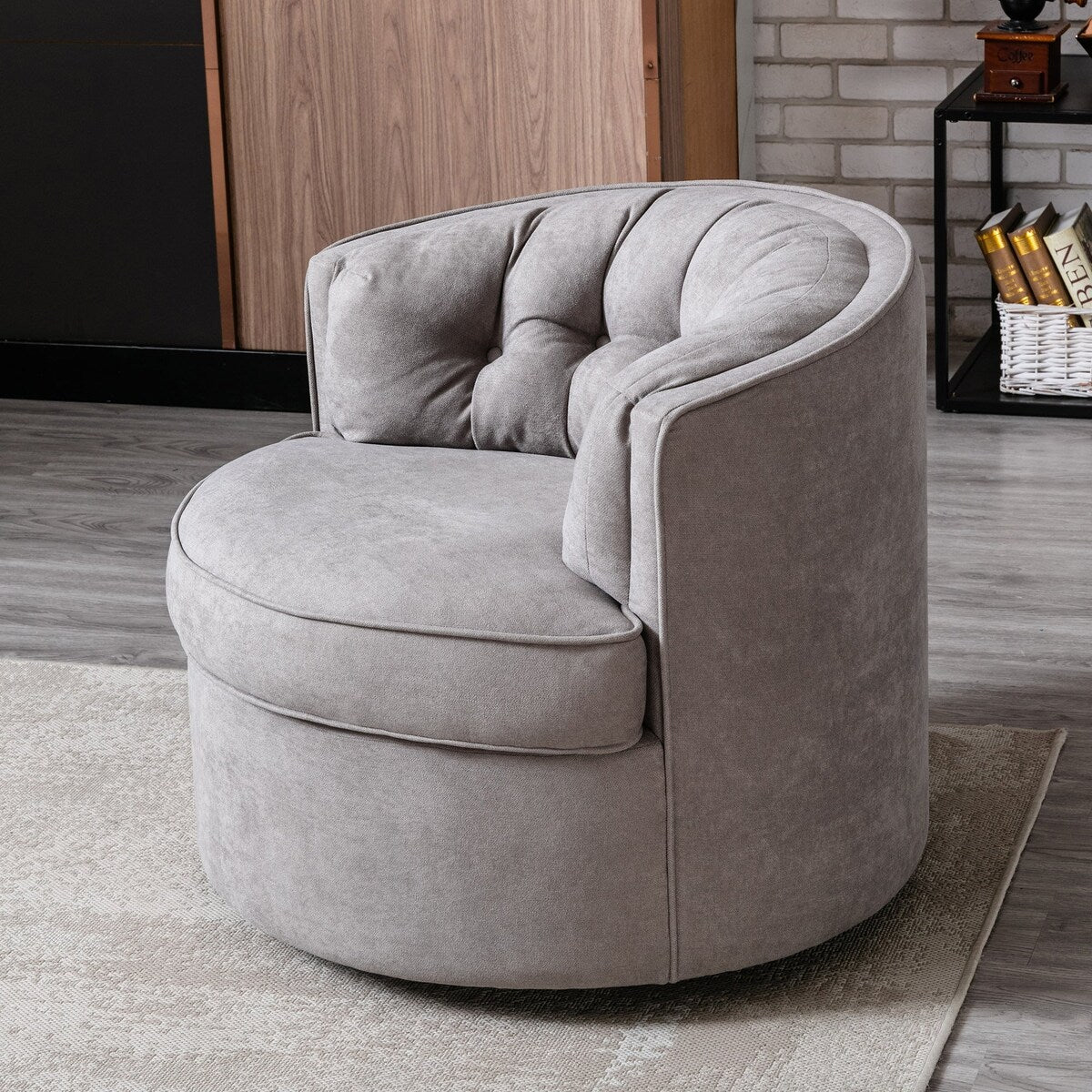 33" Wide Tufted Linen Swivel Barrel Chair
