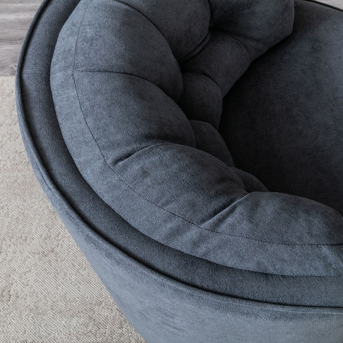33" Wide Tufted Linen Swivel Barrel Chair