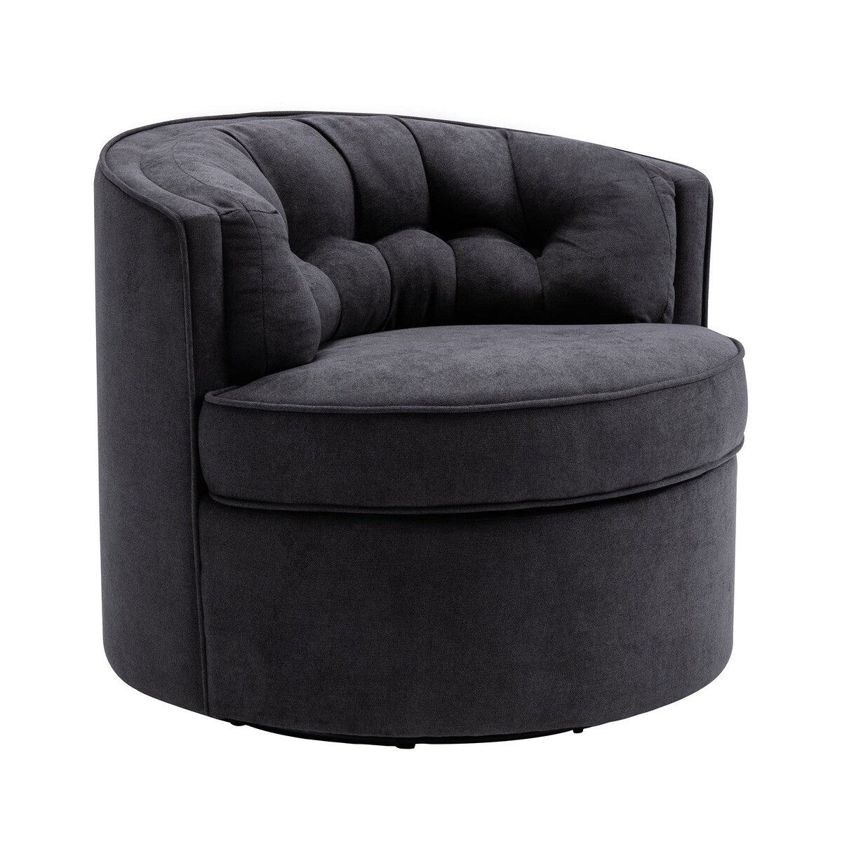 33" Wide Tufted Linen Swivel Barrel Chair