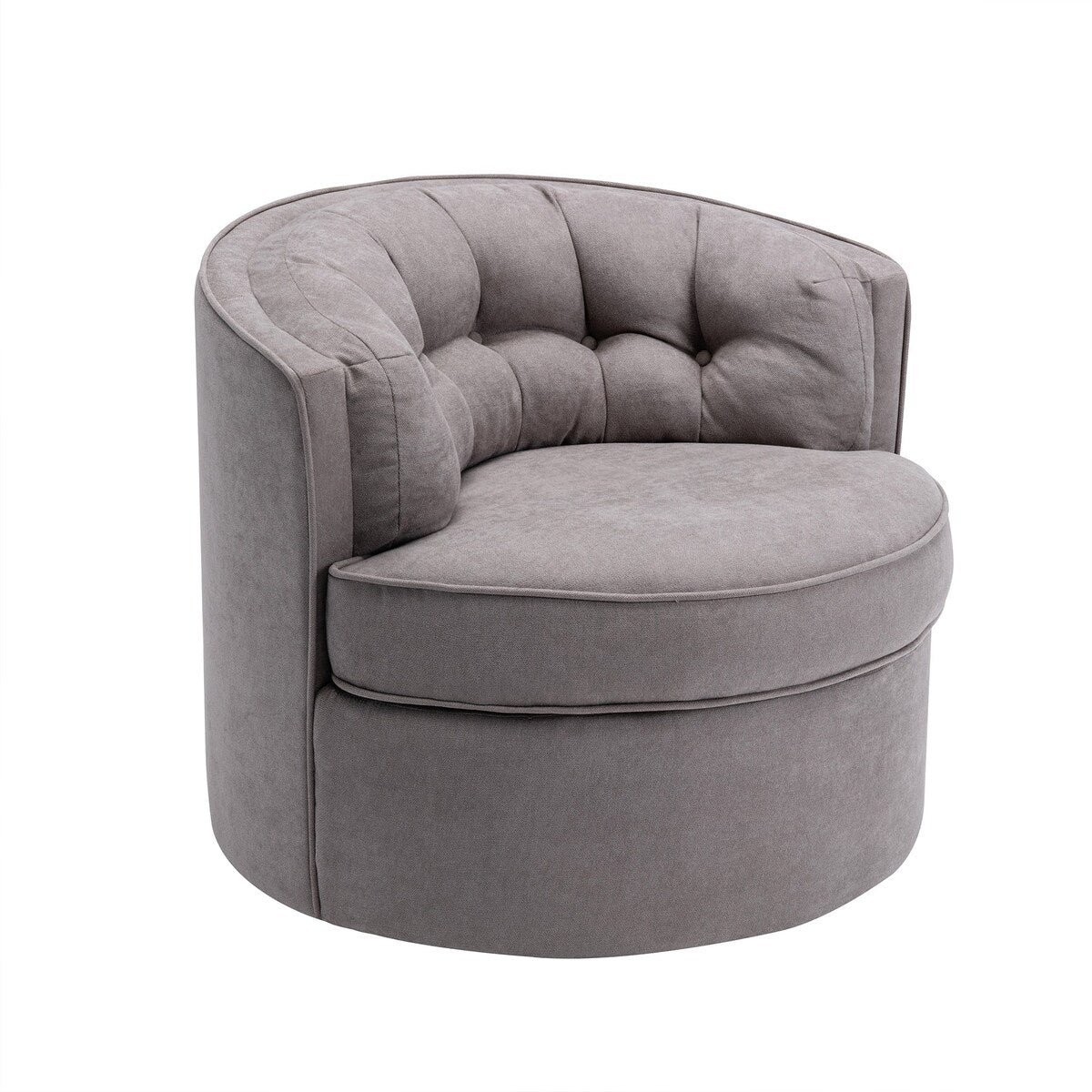 33" Wide Tufted Linen Swivel Barrel Chair