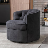 33" Wide Tufted Linen Swivel Barrel Chair