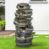 33"H Outdoor Rock Water Fountain with LED Lights