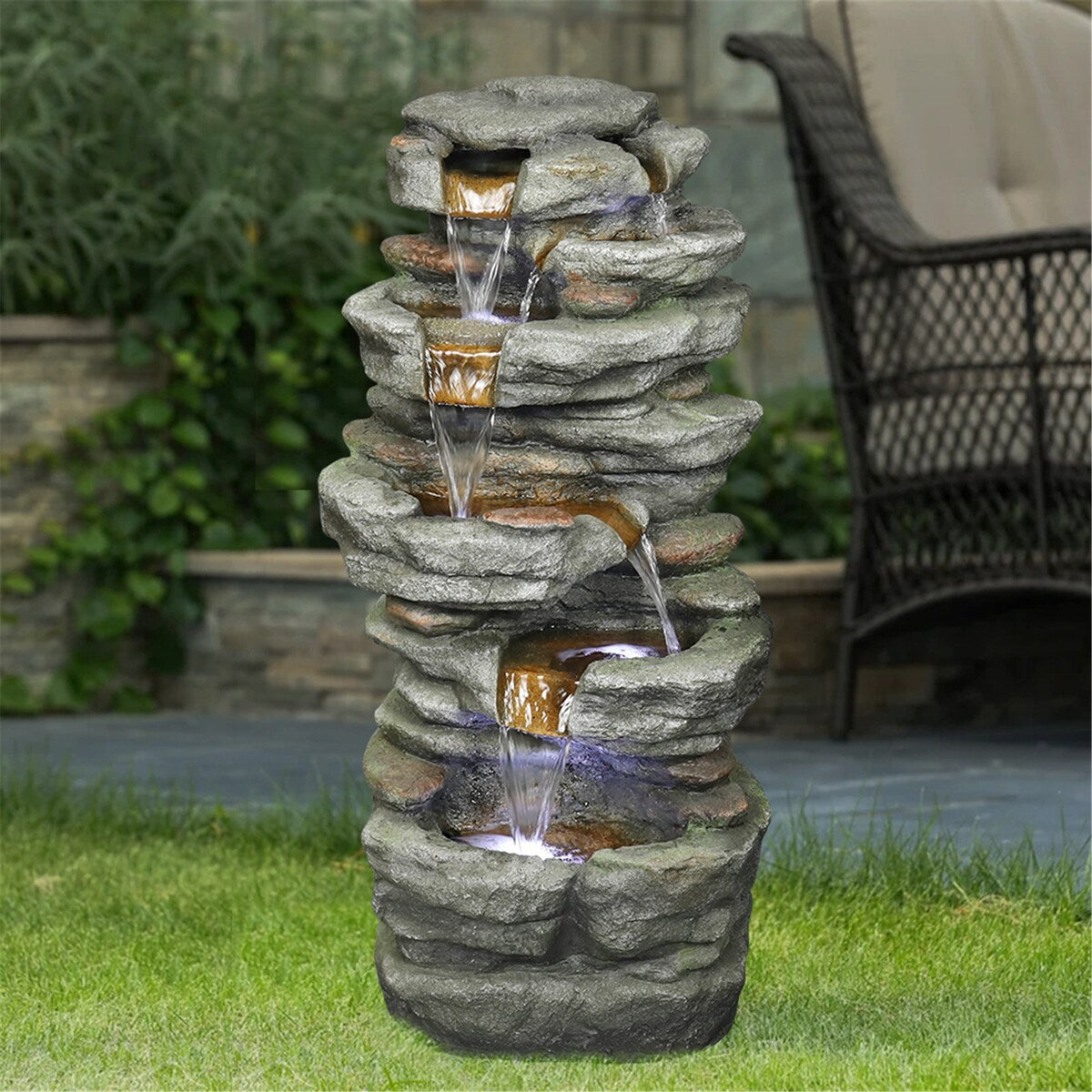 33"H Outdoor Rock Water Fountain with LED Lights