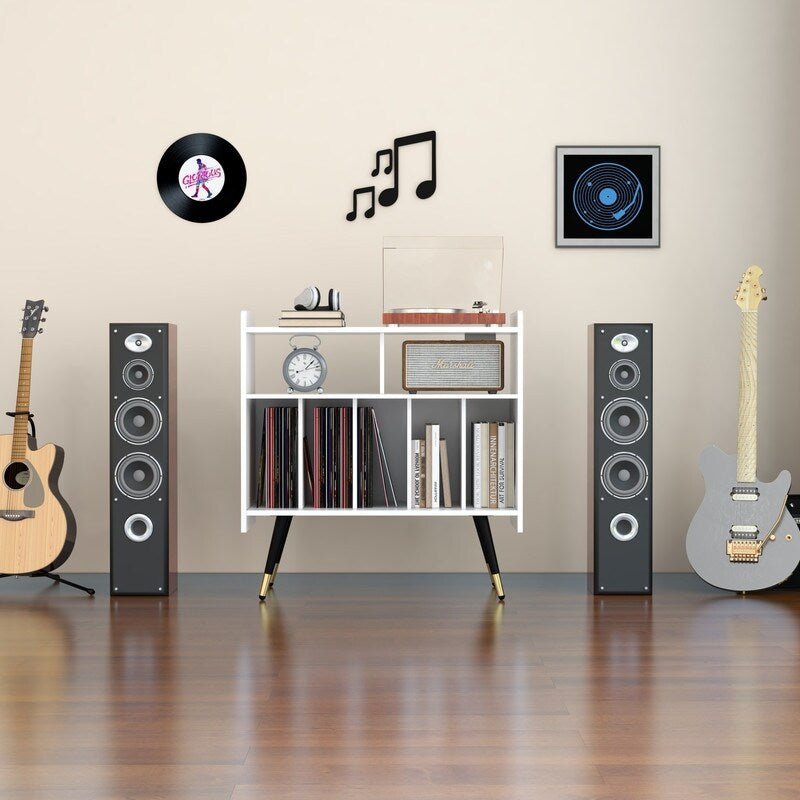 33"W Record Player Table Holds, Double Layer Record Table Cabinet, Audio Holder