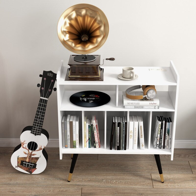 33"W Record Player Table Holds, Double Layer Record Table Cabinet, Audio Holder