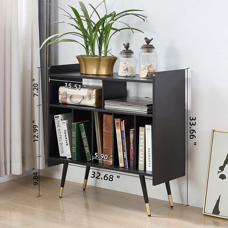 33"W Record Player Table Holds, Double Layer Record Table Cabinet, Audio Holder