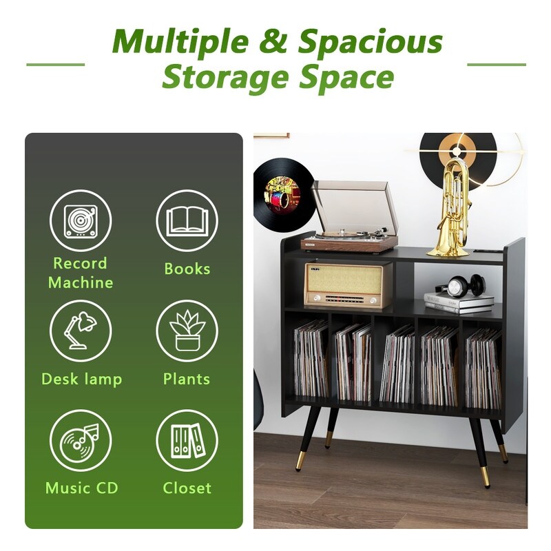 33"W Record Player Table Holds, Double Layer Record Table Cabinet, Audio Holder