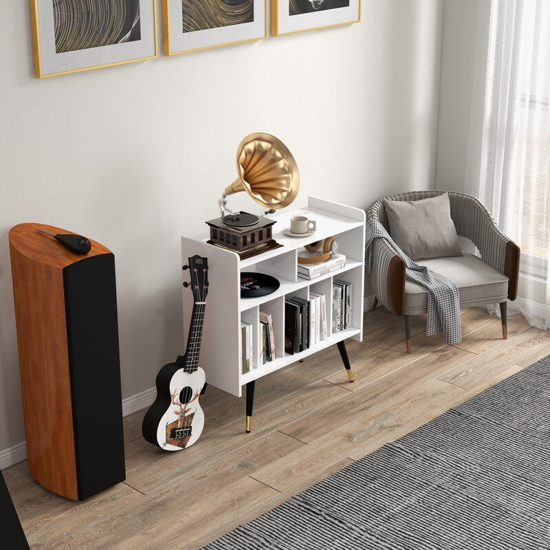 33"W Record Player Table Holds, Double Layer Record Table Cabinet, Audio Holder
