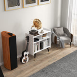 33"W Record Player Table Holds, Double Layer Record Table Cabinet, Audio Holder